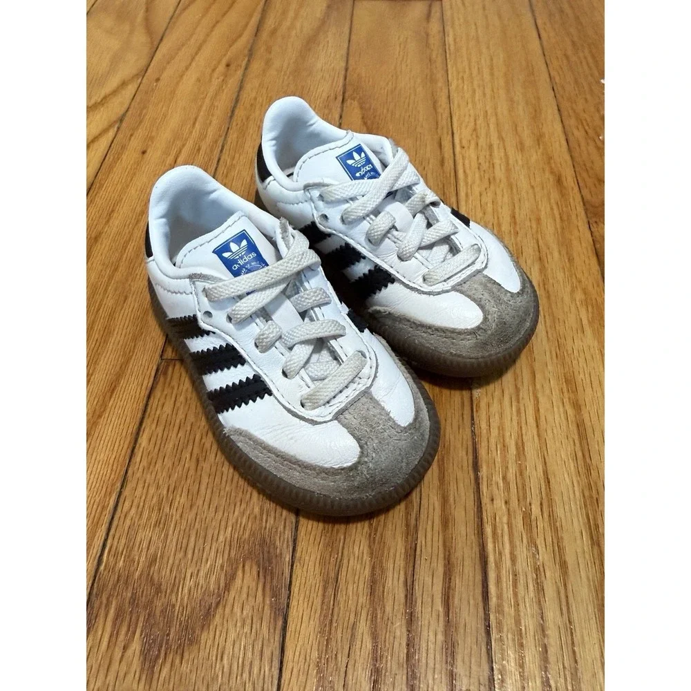 adidas Toddler Samba OG Shoes White Black Stripes Baby Size 4